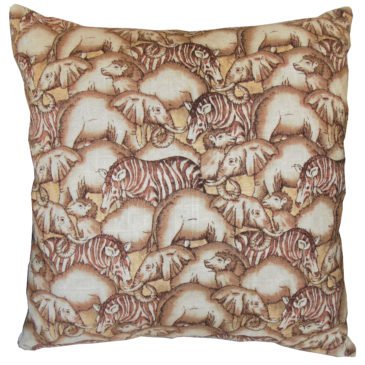 African Elephants and Zebras Cushion Cover